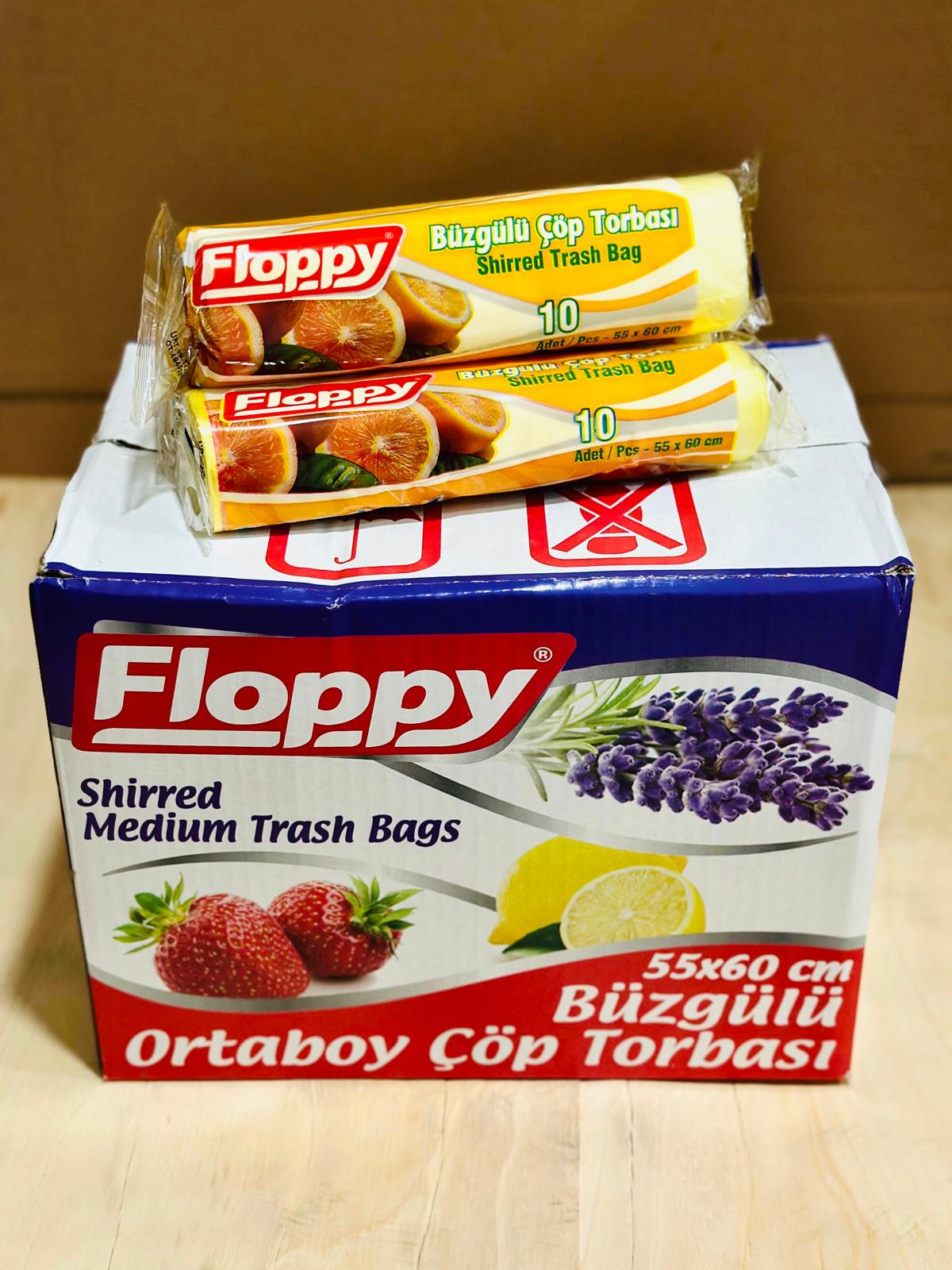 f7165760-8235-487a-8f96-de8e1d503156 Floppy Büzgülü Orta Boy Çöp Poşeti 55×60 cm Limon Kokulu – 10 Paket - Görsel 1