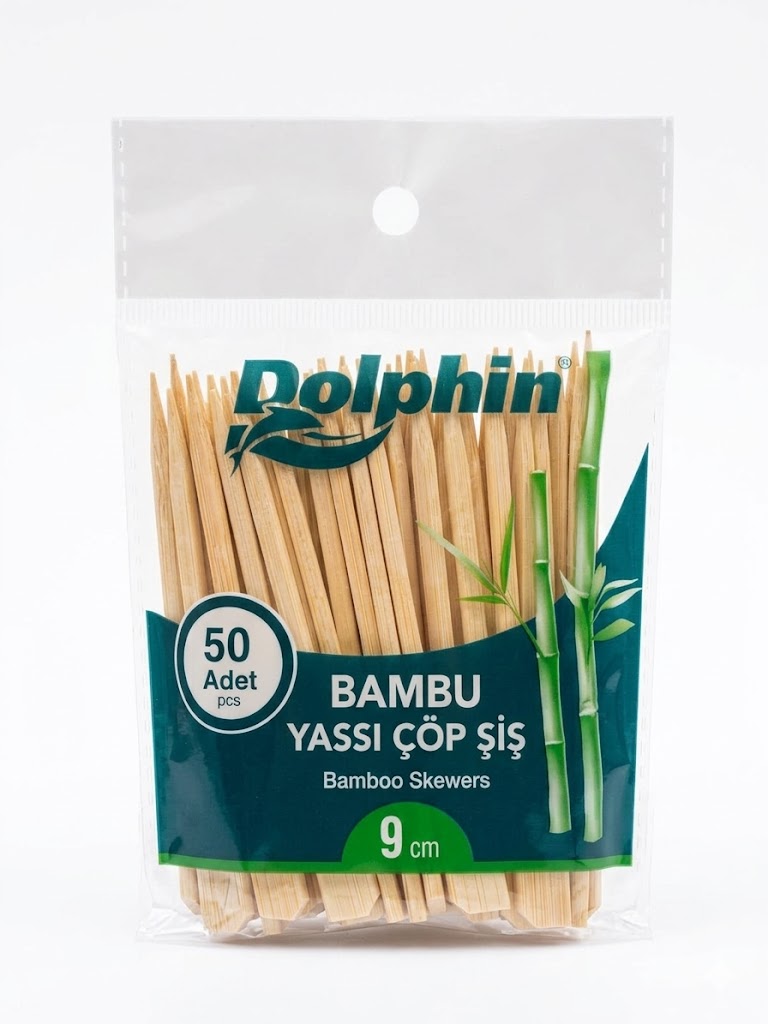 e3aa65ac-a5b7-4b98-9b3e-cc5bac190bbb Dolphin Bambu Yassı Çöp Şiş 9 cm 50 Adet 1 Paket - Görsel 1